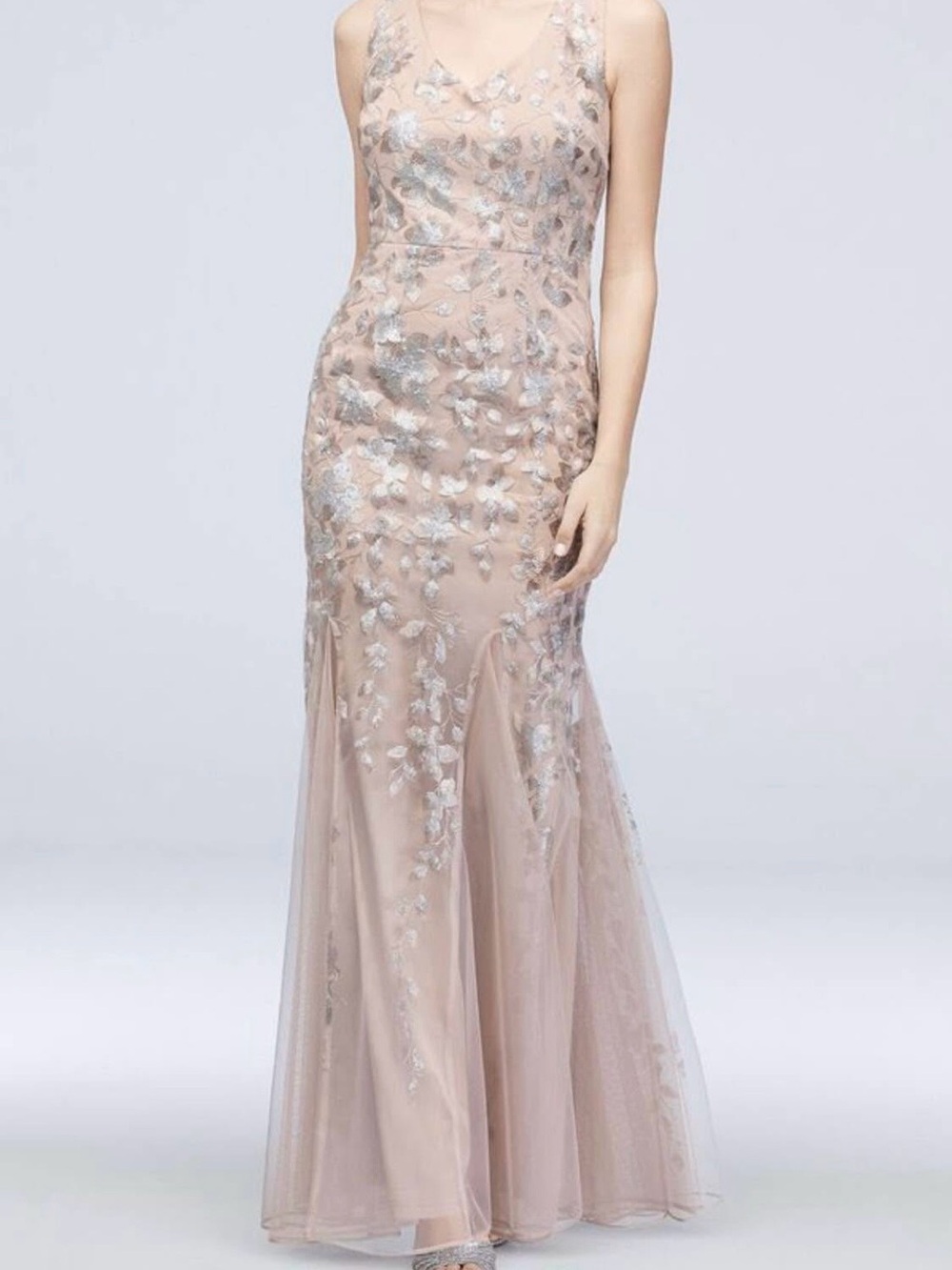 Sleeveless Blush Pink Embroidered Evening Gown